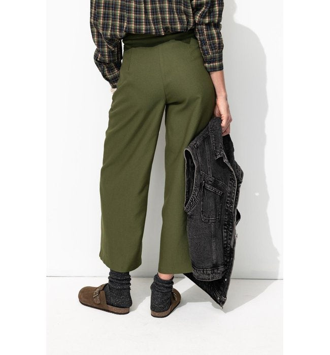 Pantalon Large Cropped - Kaki Uni Fonce