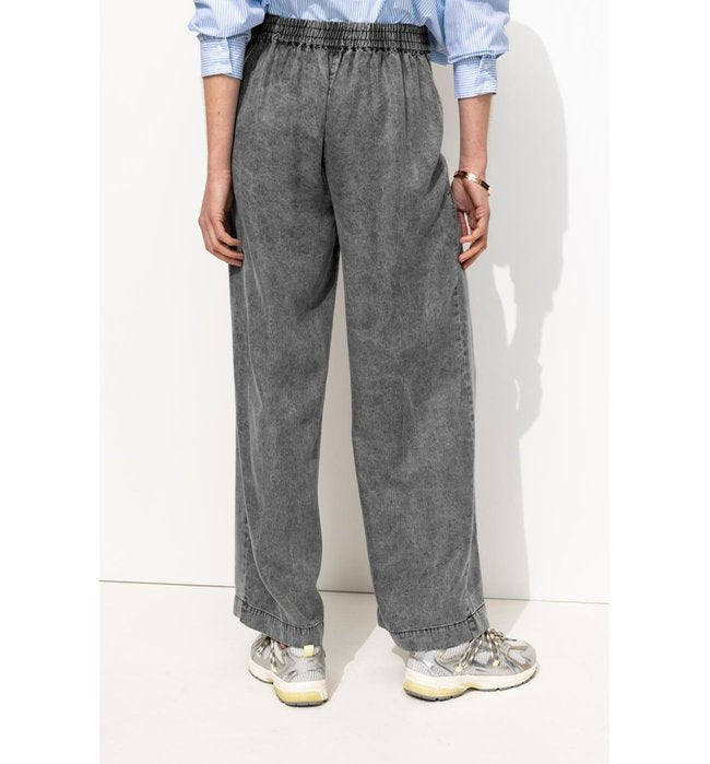 Pantalon Large Taille Haute - Gris Uni Fonce