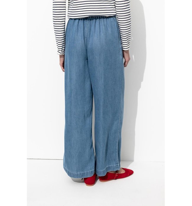 Pantalon Large Taille Haute - Jeans Uni Fonce