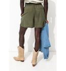 Short en Lyocell Femme - Kaki Uni Fonce