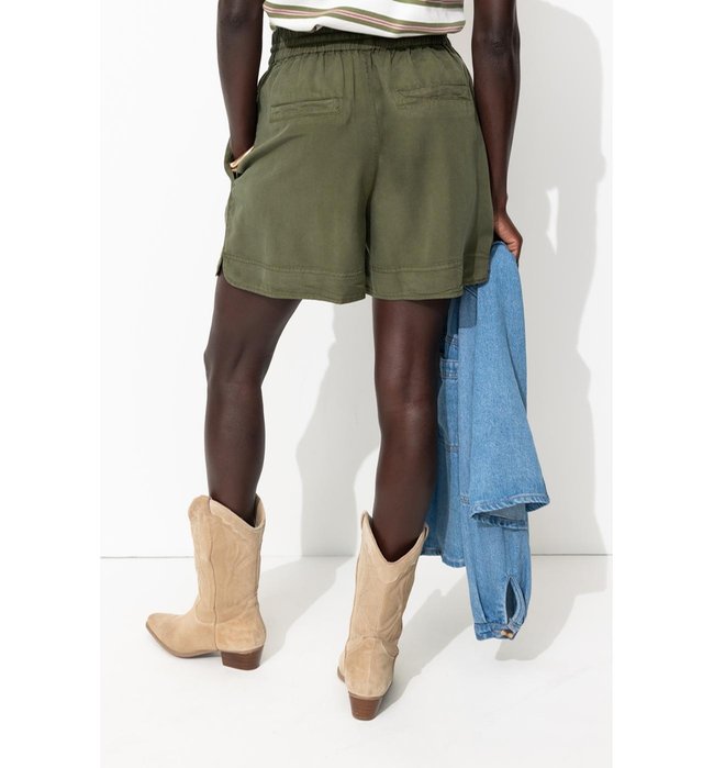 Short en Lyocell Femme - Kaki Uni Fonce