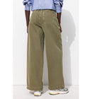Pantalon Large Taille Haute - Kaki Uni Fonce