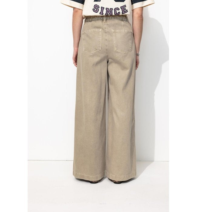 Pantalon Large Taille Haute - Naturel Uni Clair