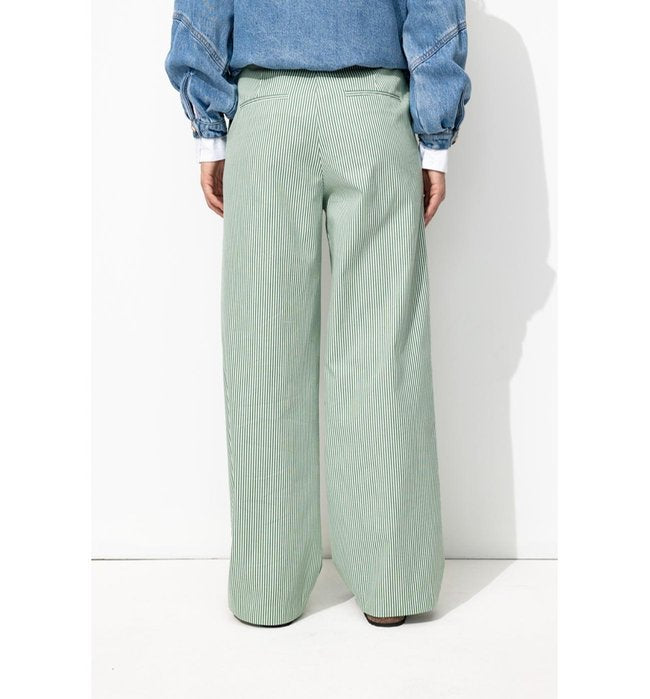 Billy Pantalon Large Rayé - Kaki Raye