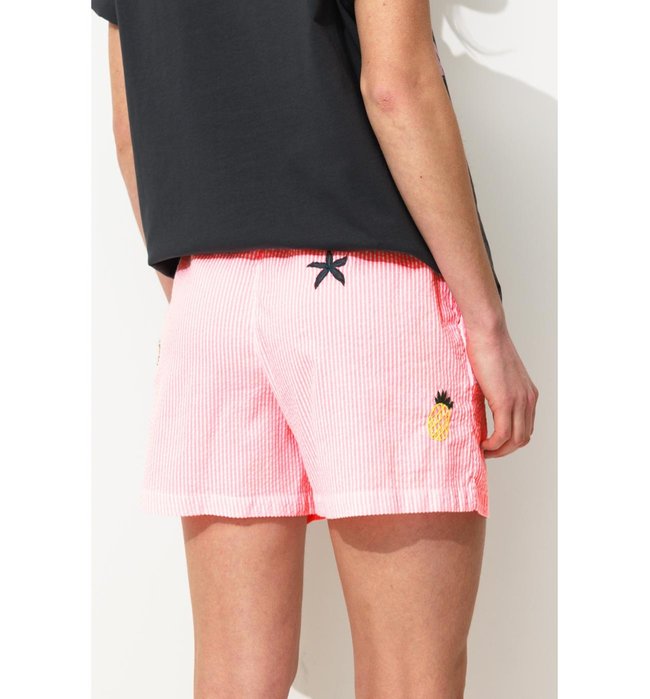 Short Rayé Brodé Femme - Rose Raye