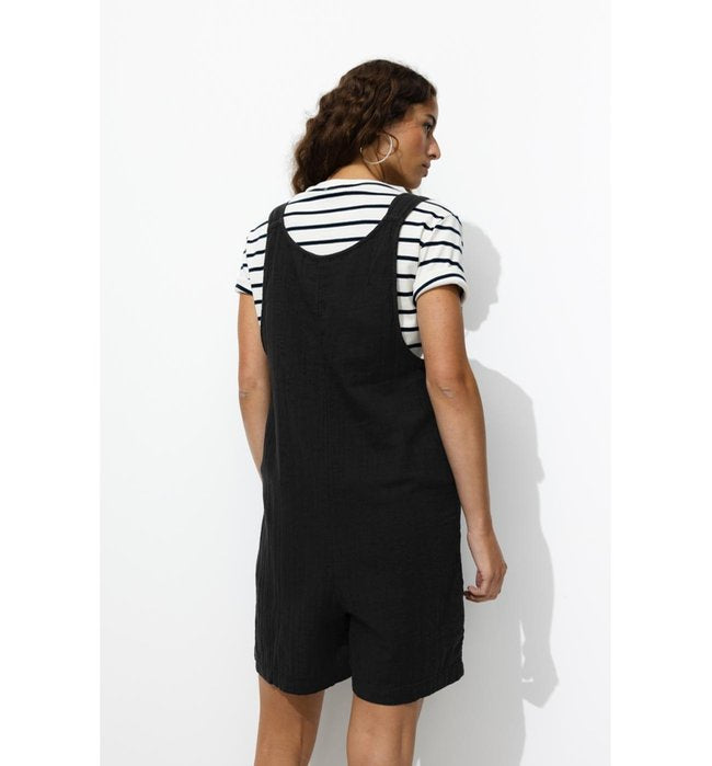 Combishort en Gaze de Coton - Noir Uni Fonce