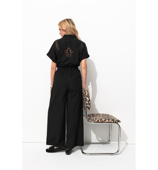 Combinaison-pantalon Brodée - Noir Uni Fonce