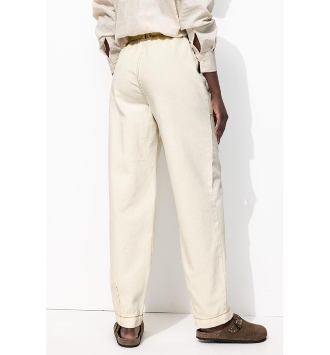 Pantalon Barrel Taille Haute - Naturel Uni Clair