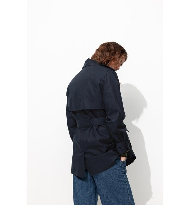 Trench Court Ceinturé Femme - Bleu Uni Fonce