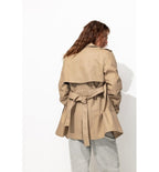 Mujer Gabardina Corto con Cinturón - Color Natural, Color liso, Claro