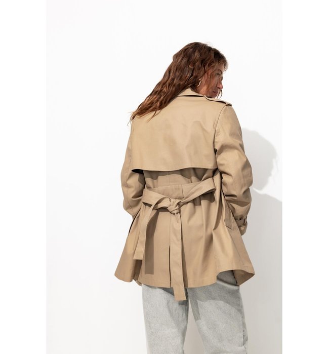 Trench Court Ceinturé Femme - Naturel Uni Clair