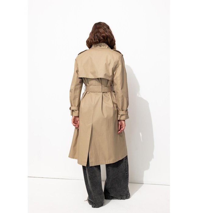 Trench Long Ceinturé Femme - Naturel Uni Clair