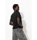 T-shirt Effet Dentelle Femme - Noir Uni Fonce