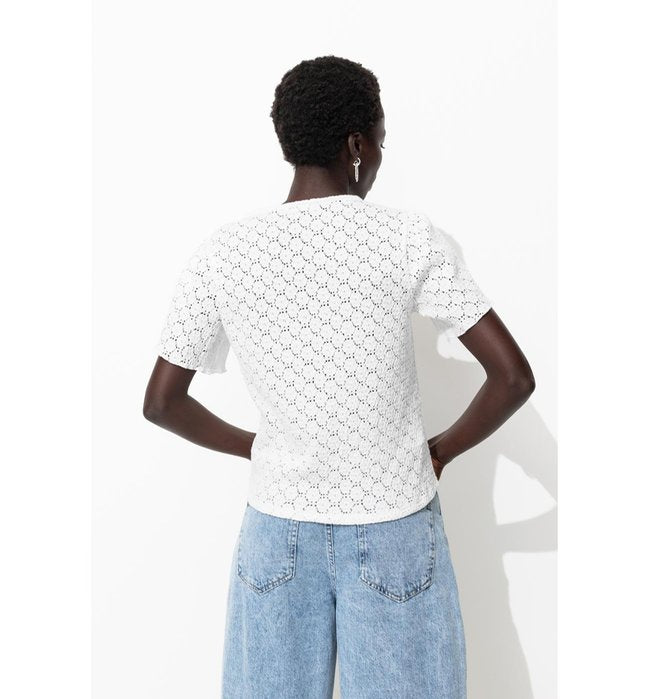 T-shirt Effet Dentelle Femme - Naturel Uni Clair