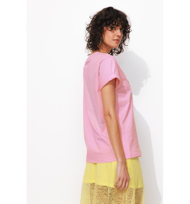 T-shirt à Message Femme - Rose Imprime