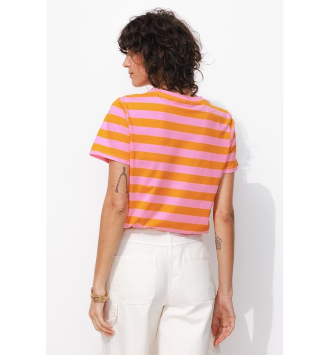T-shirt Rayé à Message - Multicolore Raye