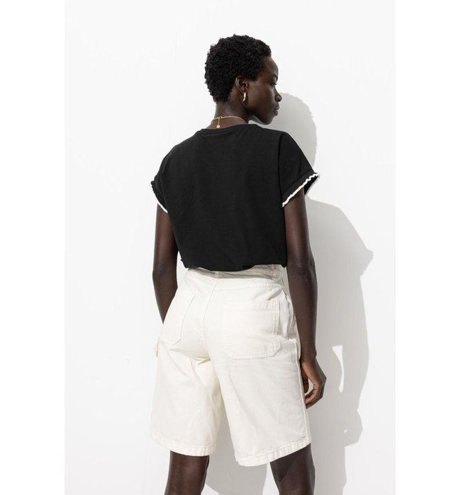 T-shirt à Manches Fantaisie - Noir Uni Fonce