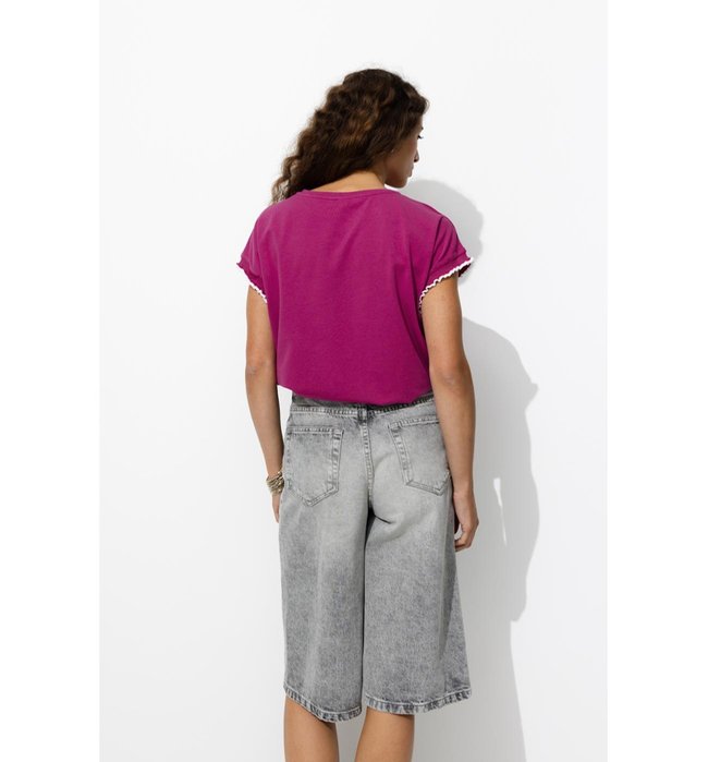 T-shirt à Manches Fantaisie - Violet Uni Colore