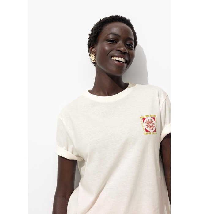 T-shirt à Message Dos Femme - Naturel Imprime