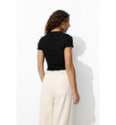 Top Court Ajouré Brodé Femme - Noir Uni Fonce