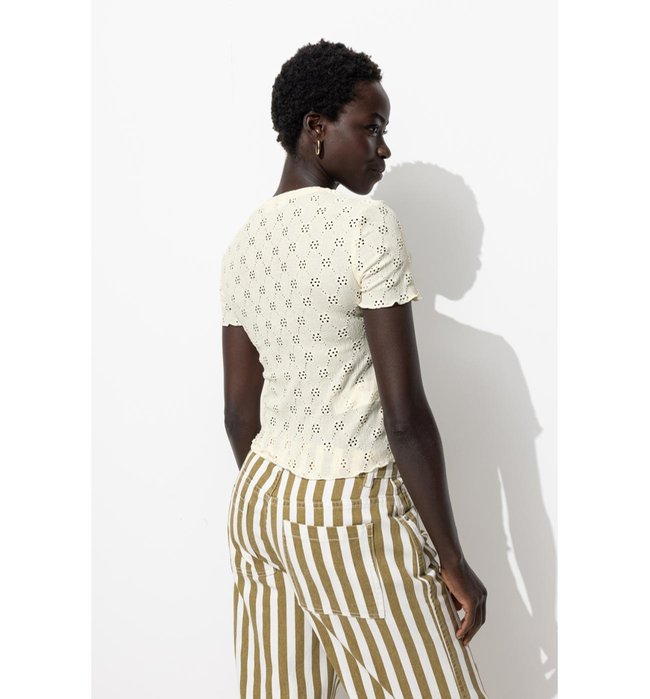 Top Court Ajouré Brodé Femme - Naturel Uni Clair
