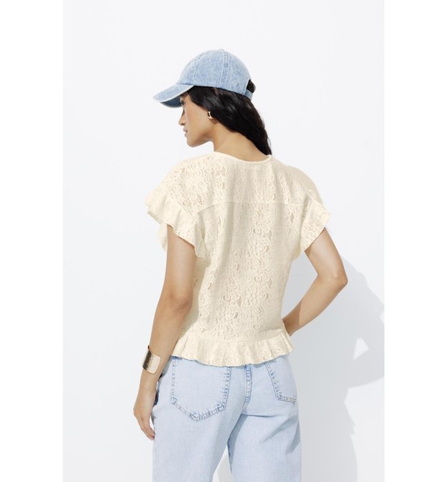 T-shirt Effet Dentelle Femme - Naturel Uni Clair