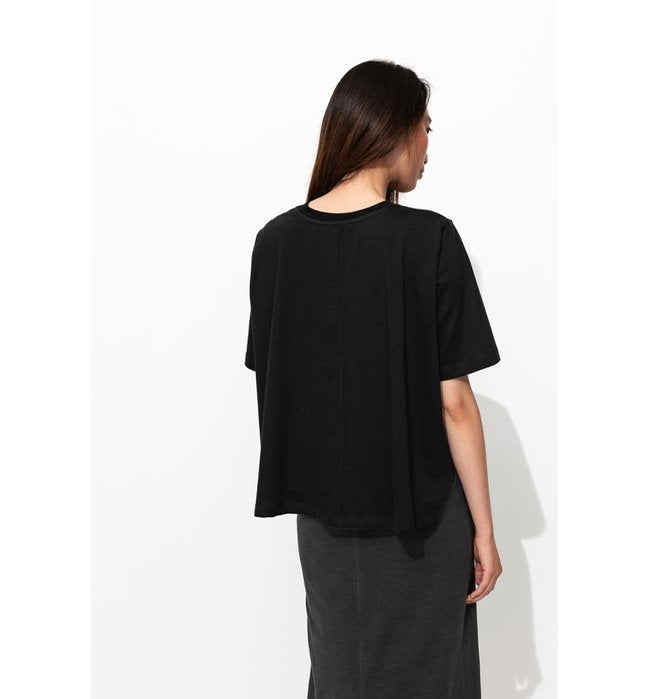 T-shirt Uni Évasé Femme - Noir Uni Fonce