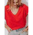 T-shirt Détail Brodé Dos - Rouge Uni Colore