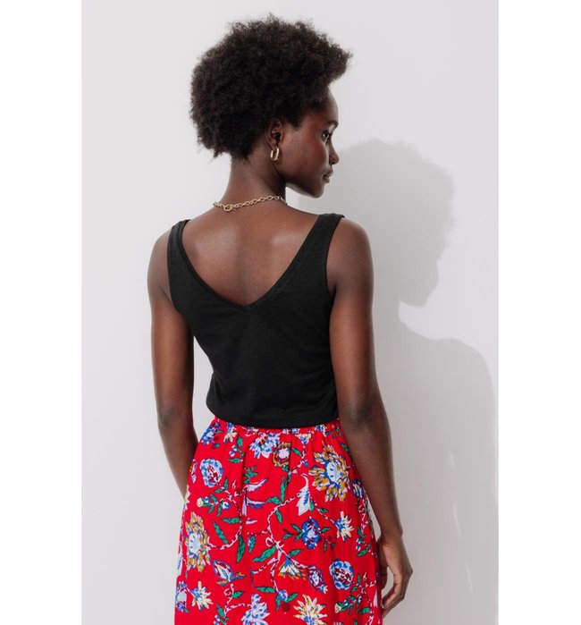 Débardeur Col V en Coton Femme - Noir Uni Fonce