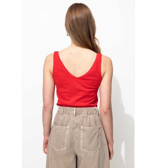 Débardeur Col V en Coton Femme - Rouge Uni Colore