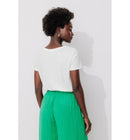 T-shirt Col V en Coton Femme - Blanc Uni Clair