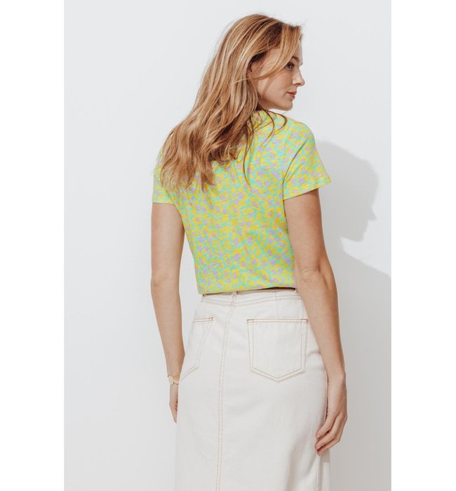 T-shirt Col V en Coton Femme - Multicolore Imprime