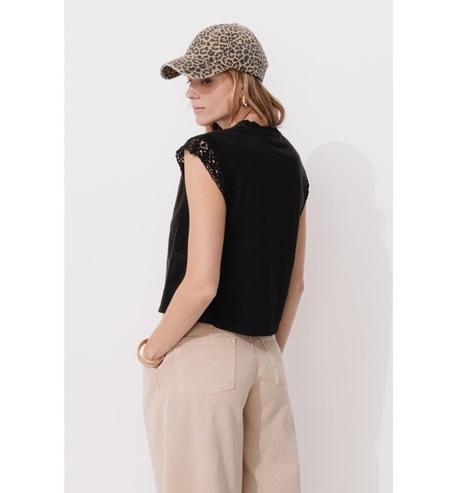 T-shirt sans Manches Femme - Noir Uni Fonce