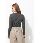 T-shirt en Jersey Côtelé Femme - Gris Uni Fonce