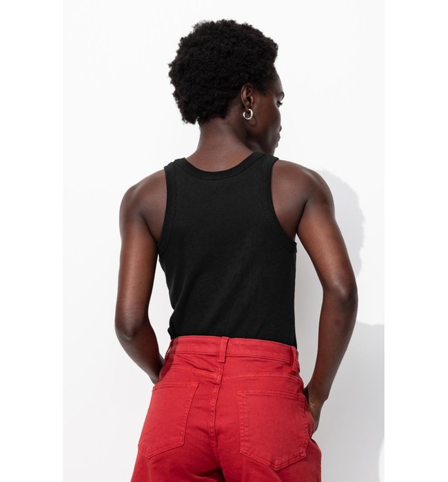 Crop Top Côtelé Femme - Noir Uni Fonce
