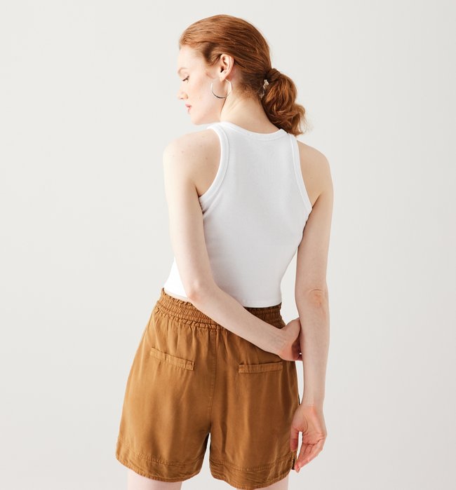 Crop Top Côtelé Femme - Blanc Uni Clair