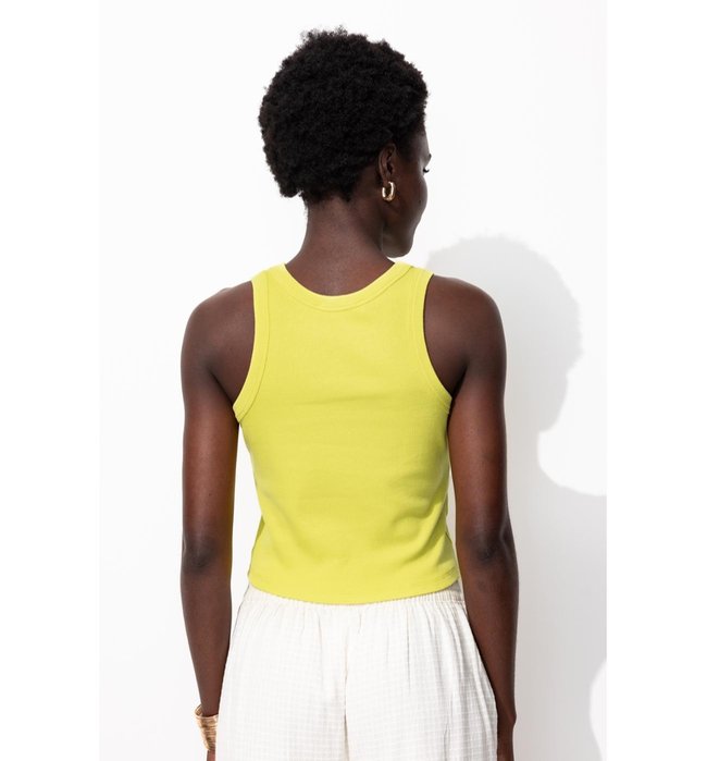 Crop Top Côtelé Femme - Jaune Uni Colore