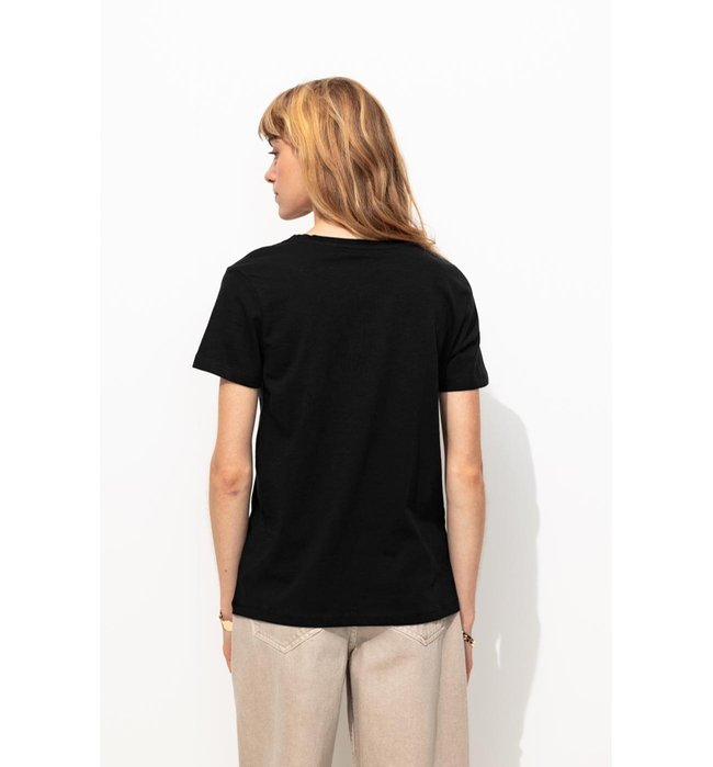 T-shirt Col V Femme - Noir Uni Fonce