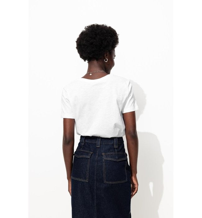 T-shirt Col V Femme - Blanc Uni Clair