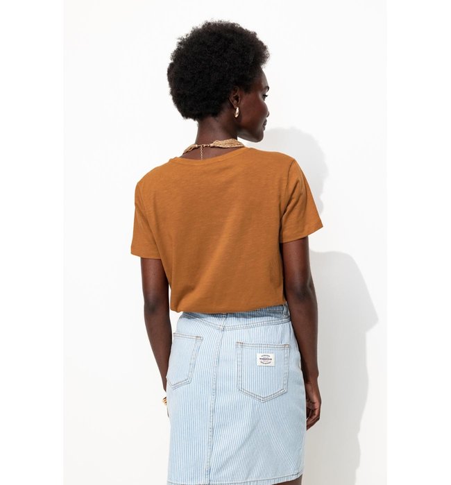 T-shirt Col V Femme - Grège Uni Fonce