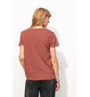 T-shirt Col V Femme - Rose Uni Colore