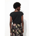 T-shirt Détail Dentelle Femme - Noir Uni Fonce