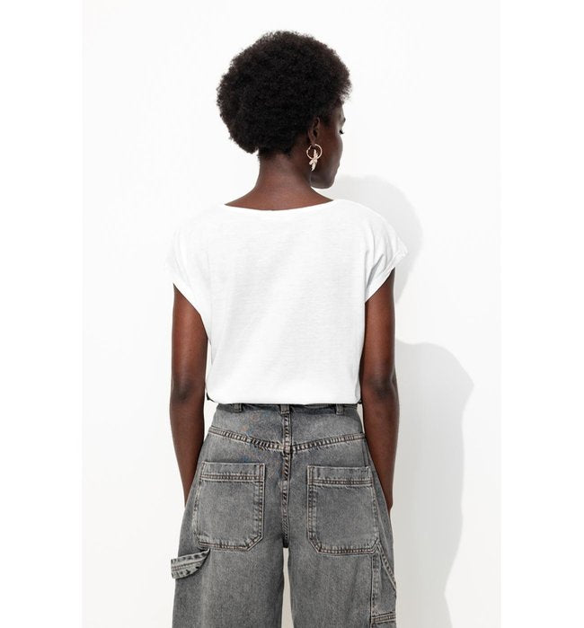 T-shirt Détail Dentelle Femme - Naturel Uni Clair
