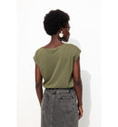 T-shirt Détail Dentelle Femme - Kaki Uni Fonce