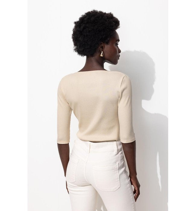 T-shirt Col Carré Femme - Naturel Uni Clair