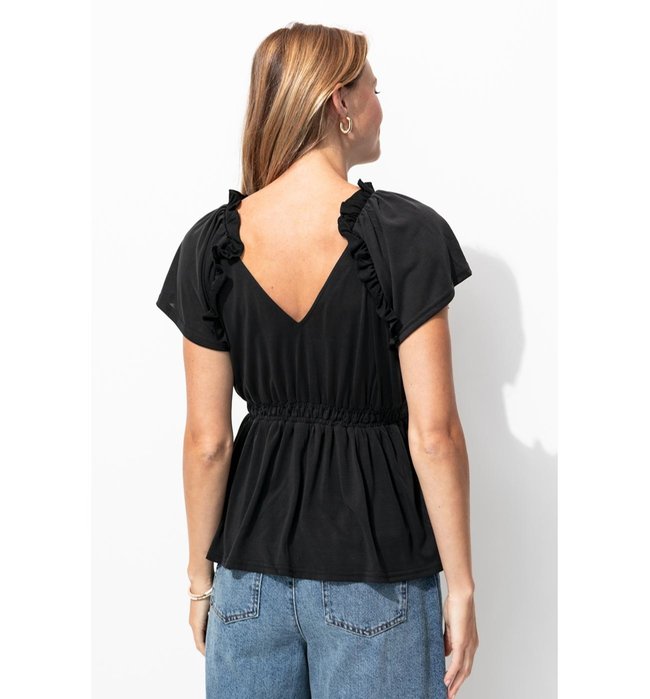 T-shirt à Volants en Jersey - Noir Uni Fonce