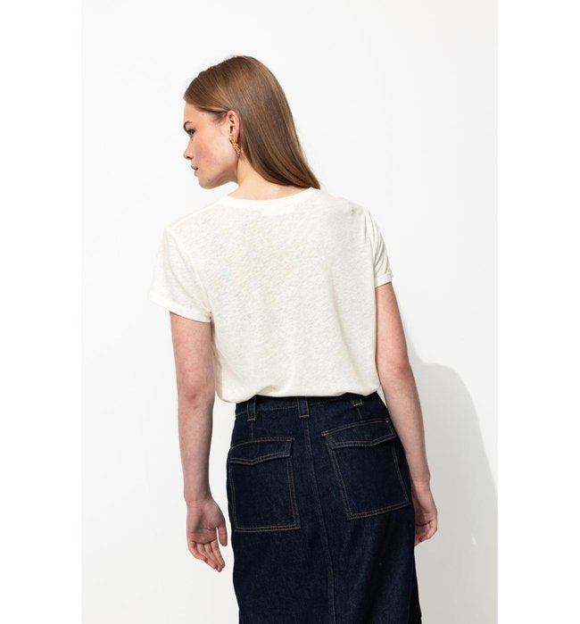 T-shirt en Lin Mélangé Femme - Naturel Uni Clair