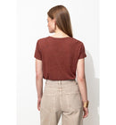 T-shirt en Lin Mélangé Femme - Marron Uni Fonce