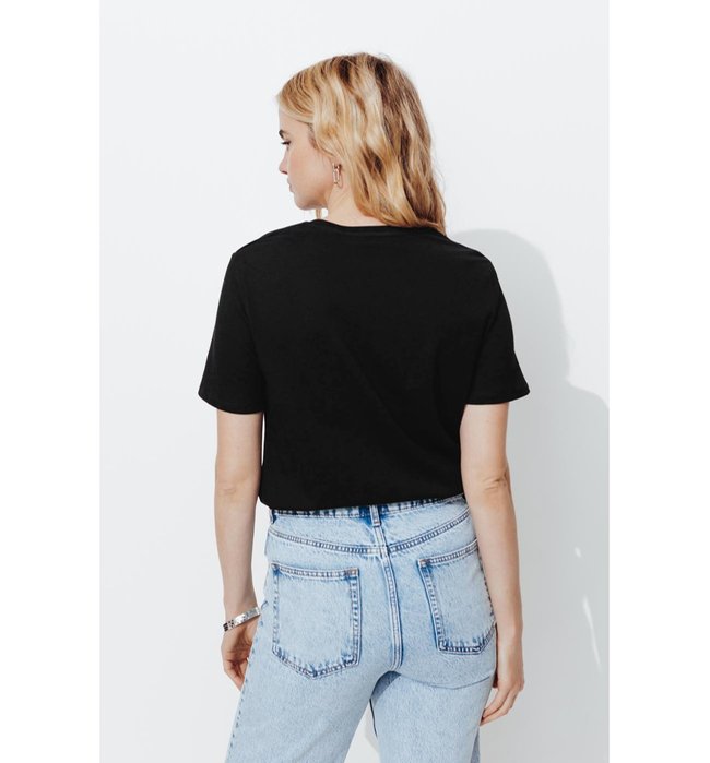 T-shirt Col Rond Éco-conçu - Noir Uni Fonce