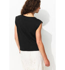 T-shirt sans Manches Côtelé - Noir Uni Fonce